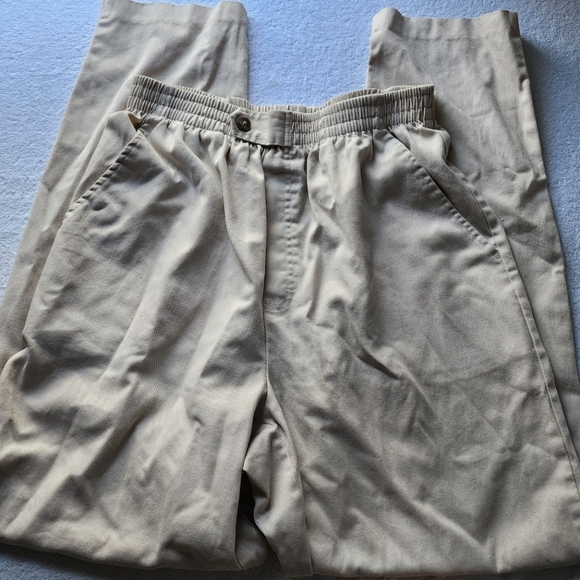 90s Classic Elements Elastic High-Waisted Khaki Tan Pull-On Pants Size 8 - Picture 1 of 6